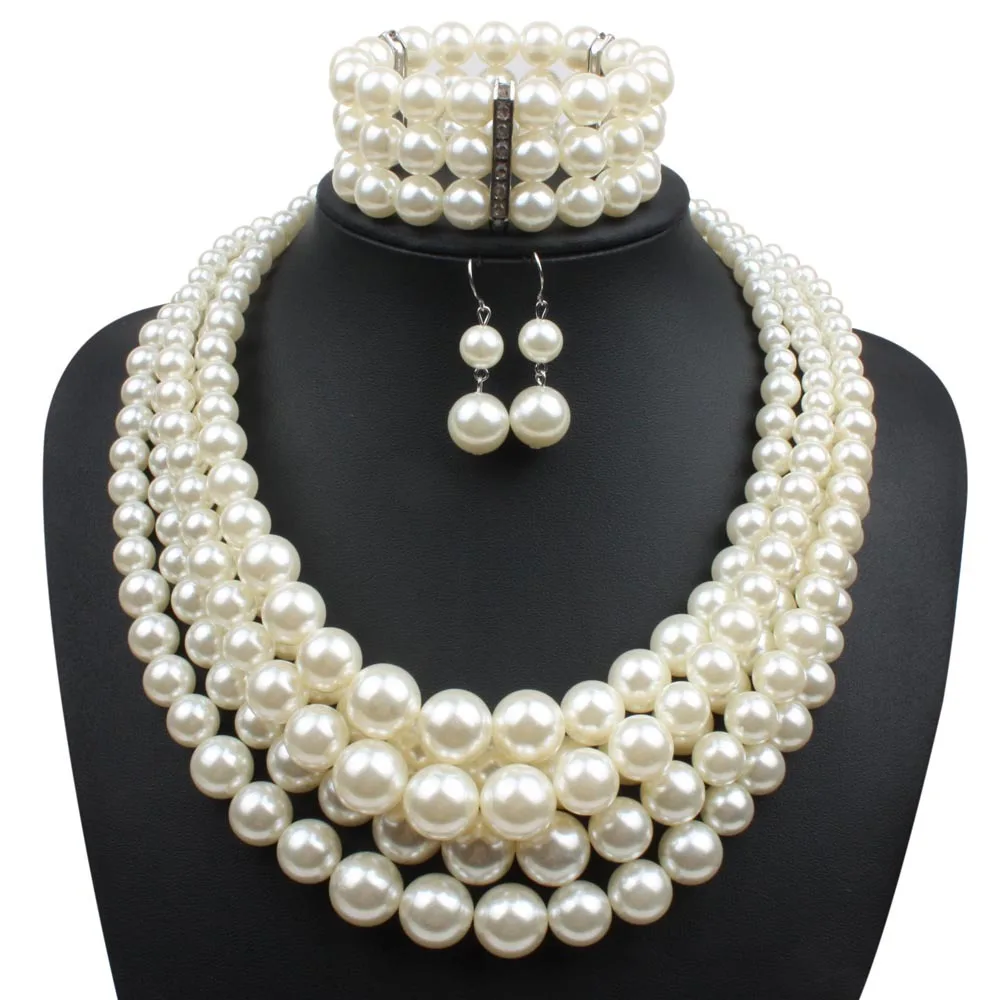 Nigerian Wedding Indian Beads Necklace Earring Bracelet Sets Statement Collar Simulated Pearl Jewelry Set
Nigerian Wedding Indian Beads Necklace Earring Bracelet Sets Statement Collar Simulated Pearl Jewelry Set