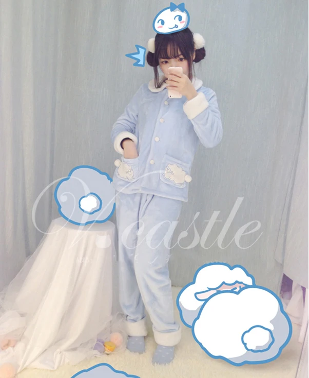 Kawaii Girls Sheep Theme Tails Fur Ball Pocket Winter Fleece Sleep Wear Cute Pajamas Set Lolita Home Wear Warm Cute Baby Blue
Kawaii Girls Sheep Theme Tails Fur Ball Pocket Winter Fleece Sleep Wear Cute Pajamas Set Lolita Home Wear Warm Cute Baby Blue