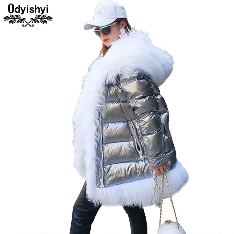 Big Fur Collar Fur Coat Lambswool Winter Loose Jacket Women 2019 Thicken White Duck Down Coats Fashion Bright Women Hooded Parka
Big Fur Collar Fur Coat Lambswool Winter Loose Jacket Women 2019 Thicken White Duck Down Coats Fashion Bright Women Hooded Parka