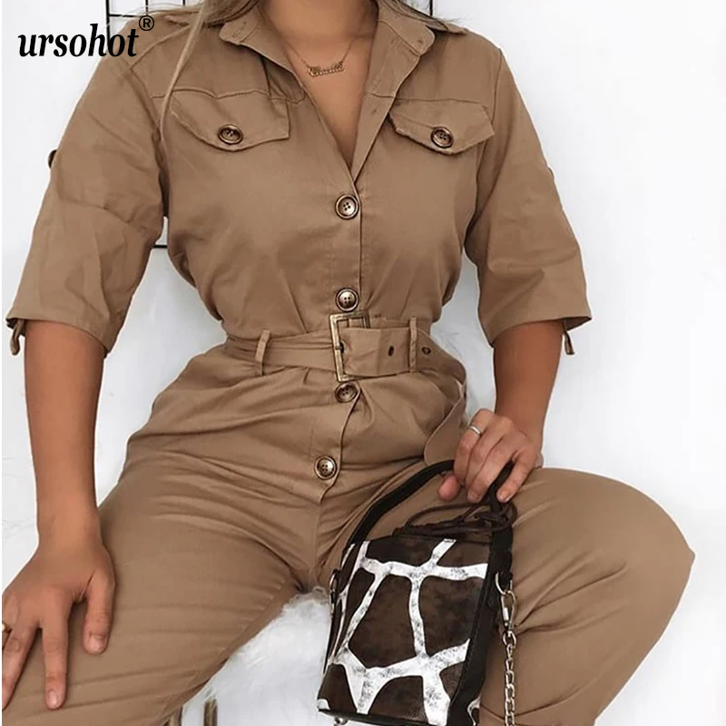Ursohot Autumn 2019 Slim Rompers Pocket Long Overalls for Women Elegant Button Half Sleeve Turn Down Neck Jumpsuit With Belt
Ursohot Autumn 2019 Slim Rompers Pocket Long Overalls for Women Elegant Button Half Sleeve Turn Down Neck Jumpsuit With Belt