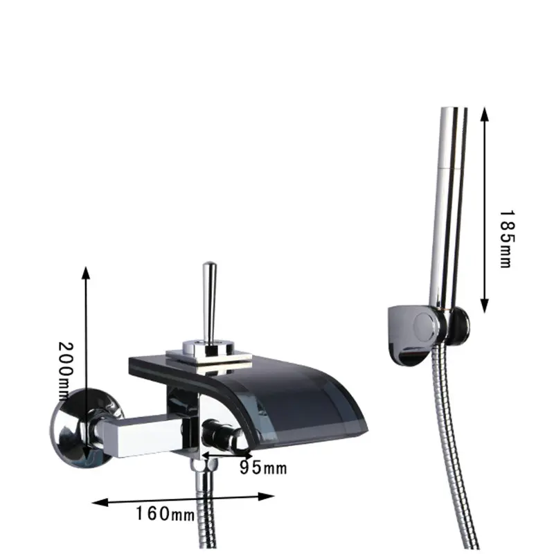 Solid Brass and Glass Waterfall Spout Mixer Tap with Handheld Shower