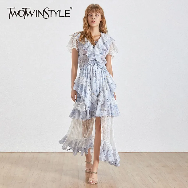 TWOTWINSTYLE Elegant Solid Women Dress V Neck Sleeveless High Waist Ruffles Bandage Split Slim Split Dresses Female Fashion 2020 
TWOTWINSTYLE Elegant Solid Women Dress V Neck Sleeveless High Waist Ruffles Bandage Split Slim Split Dresses Female Fashion 2020