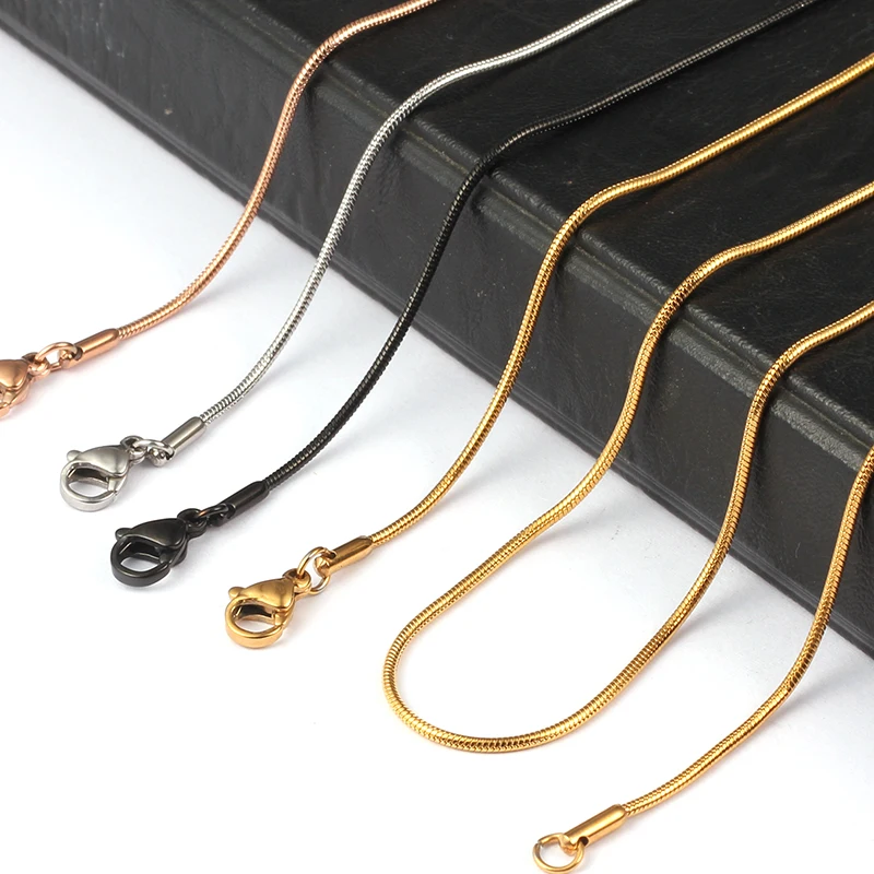 1.2mm Silver/ Gold/Rose gold /Black Stainless Steel Snake Chains For DIY Pendant Necklace Jewelry
1.2mm Silver/ Gold/Rose gold /Black Stainless Steel Snake Chains For DIY Pendant Necklace Jewelry