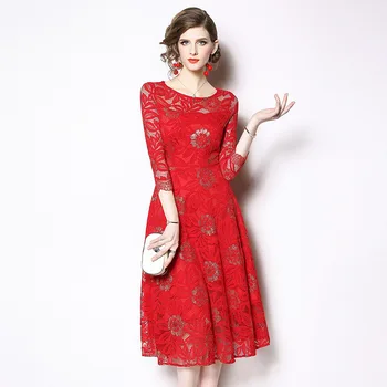 Womens Lady Lace Dress Party Elegant Dress 2019 Early Spring Slim Hook Flower O-neck A-shaped High Waist And Mid-calf Dresses
Womens Lady Lace Dress Party Elegant Dress 2019 Early Spring Slim Hook Flower O-neck A-shaped High Waist And Mid-calf Dresses