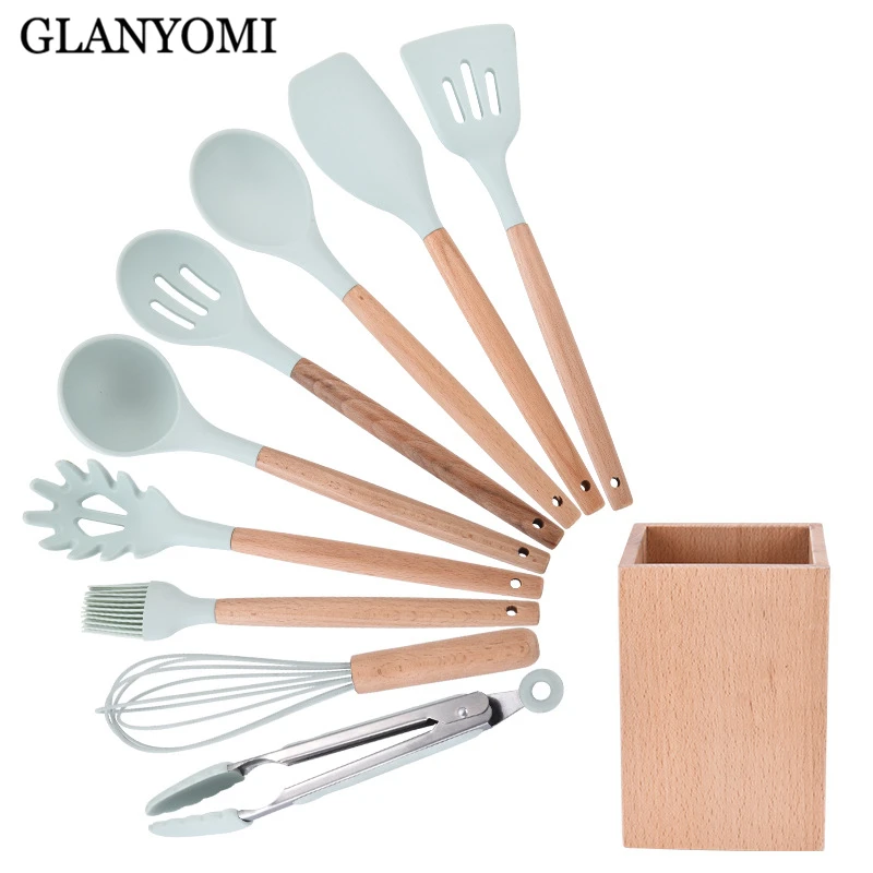 10PCS Premium Silicone Kitchen Cooking Utensils Set with Wood Handle Nonstick Cookware Turner Soup Spoon Egg Beater Spatula
10PCS Premium Silicone Kitchen Cooking Utensils Set with Wood Handle Nonstick Cookware Turner Soup Spoon Egg Beater Spatula