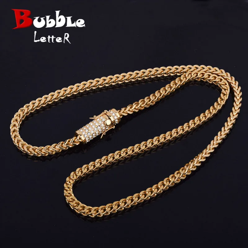 30" Men's Hip Hop Necklace Iced Rhinestone Clasp 6mm Golden Stainless Steel Franco Cuban Box Chain Link Necklace Jewelry
30" Men's Hip Hop Necklace Iced Rhinestone Clasp 6mm Golden Stainless Steel Franco Cuban Box Chain Link Necklace Jewelry