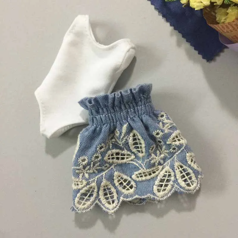 Fashion Blyth Dolls Clothing White Vest Dress Blue Denim hollow-out Skirt for kurhn 1/6 30cm Dolls Accessories Clothes for dolls
Fashion Blyth Dolls Clothing White Vest Dress Blue Denim hollow-out Skirt for kurhn 1/6 30cm Dolls Accessories Clothes for dolls
