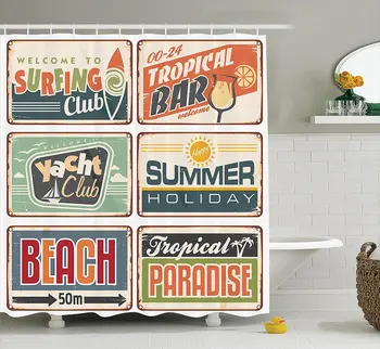 1950s Decor Shower Curtain Set Summer Holiday Vintage Camping Beach Sign Boards in Old Style Faint Colors Art Print Long Multi
1950s Decor Shower Curtain Set Summer Holiday Vintage Camping Beach Sign Boards in Old Style Faint Colors Art Print Long Multi