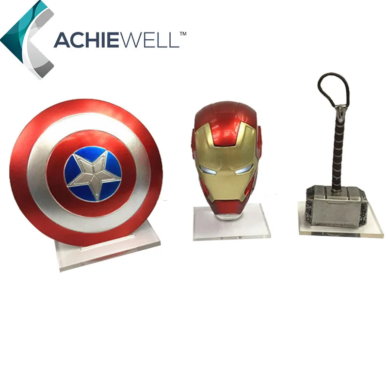 Image The Avengers Captain America, Iron Man helmet Shield Thor Hammer A Three piece PVC Fan Collection Kid Gift Doll