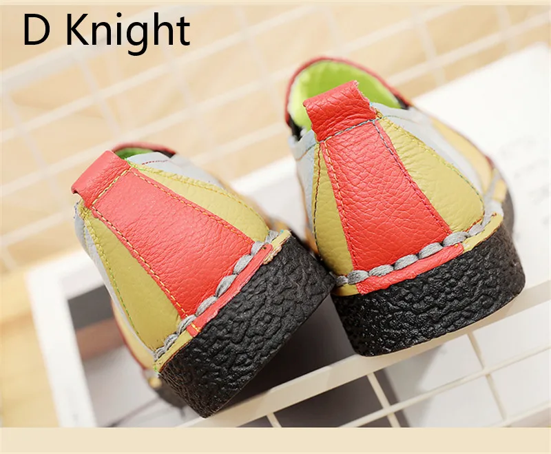 2018 Vintage Flat Shoes Woman Loafers Ethnic Style Handmade Genuine Leather Women's Shoes & Flats Mixed Colors Casual Boat Shoes (9)
