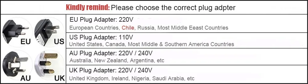 Please choose the correct plug option, if you can not order the needed plug type, please contact our custmers service, we will help you.