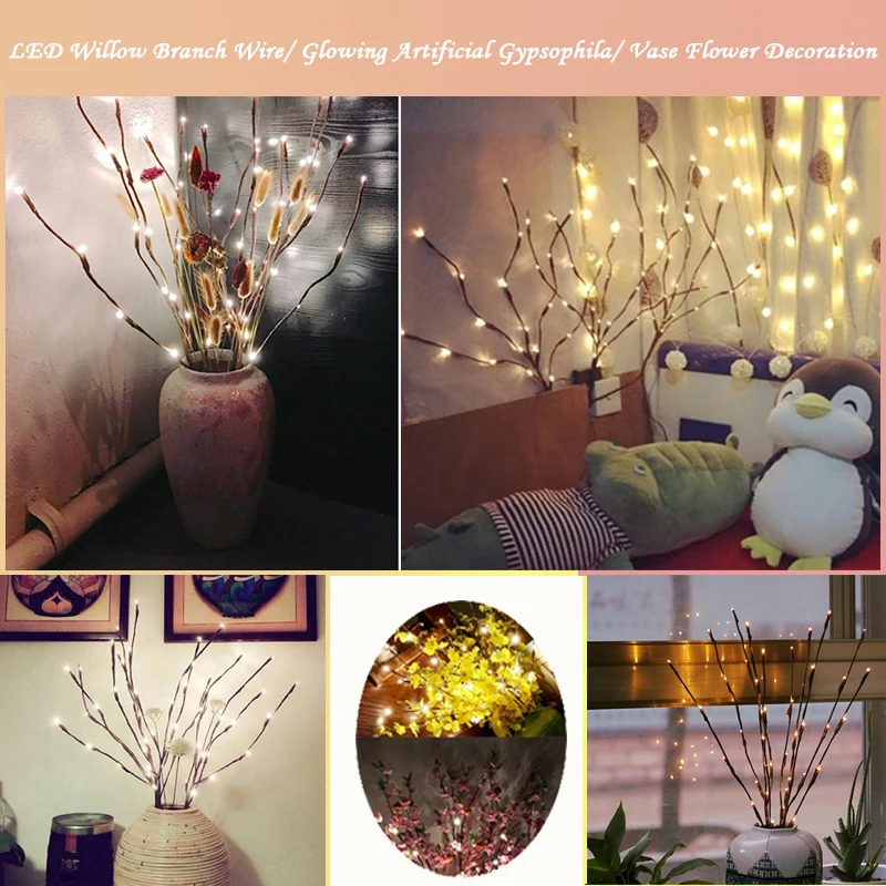 LED willow branch lamp wire with 20 mini bulbs Birthday party floral light Glowing artificial gypsophila Vase flower decoration
LED willow branch lamp wire with 20 mini bulbs Birthday party floral light Glowing artificial gypsophila Vase flower decoration
