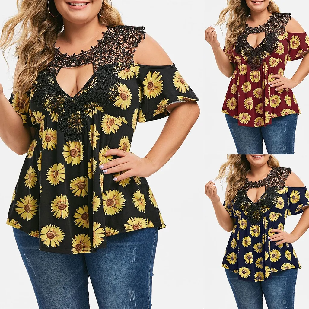 Plus Size Sunflower Print Blouse Women Fashion Plus Size Lace Stitch Sunflower Print V-Neck Summer Short Sleeve L-5XL blusas #5
Plus Size Sunflower Print Blouse Women Fashion Plus Size Lace Stitch Sunflower Print V-Neck Summer Short Sleeve L-5XL blusas #5