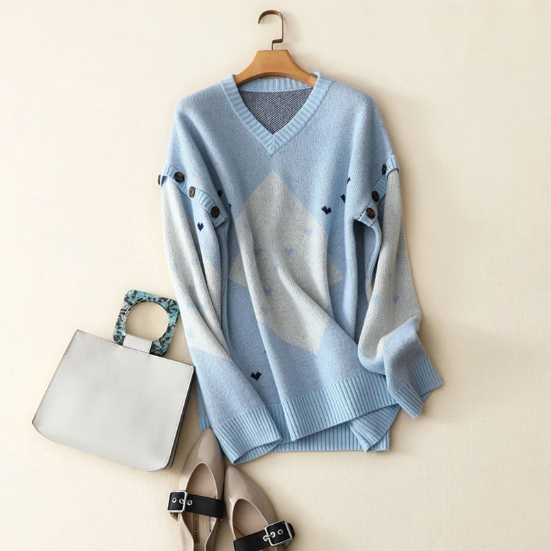 Women Winter Top 2019 100% Cashmere Korean Long Sleeve Sweater Woman V-neck Autumn Winter Knitwear Pullover Patchwork Jumpers
Women Winter Top 2019 100% Cashmere Korean Long Sleeve Sweater Woman V-neck Autumn Winter Knitwear Pullover Patchwork Jumpers