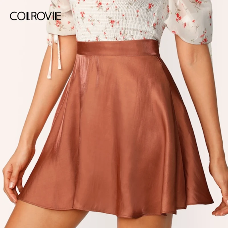 COLROVIE Coffee Solid Elastic Waist Satin Flared Vacation Skirt Women 2019 Summer Ruffle Boho Sexy A Line Beach Mini Skirts
COLROVIE Coffee Solid Elastic Waist Satin Flared Vacation Skirt Women 2019 Summer Ruffle Boho Sexy A Line Beach Mini Skirts