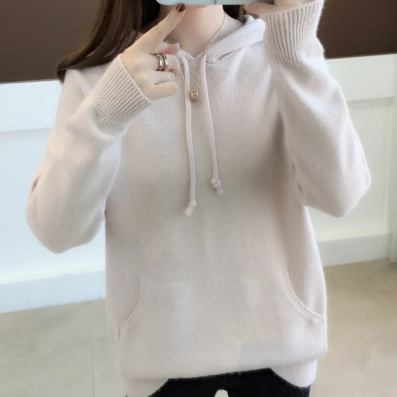 2019 autumn new Korean version of loose solid color long-sleeved sweater fashion hooded collar sweater women's casual
2019 autumn new Korean version of loose solid color long-sleeved sweater fashion hooded collar sweater women's casual