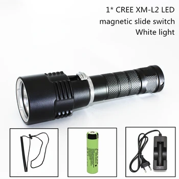 XM-L2 LED Diving flashlight 1000 lumens 18650 Torch White Light Underwater Waterproof lamp + 18650 battery + US/EU Charger
XM-L2 LED Diving flashlight 1000 lumens 18650 Torch White Light Underwater Waterproof lamp + 18650 battery + US/EU Charger