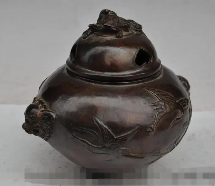 S0811 7"chinese bronze crane bird foo dog lion beast head statue Incense Burner Censer discount 30% (C0324)
S0811 7"chinese bronze crane bird foo dog lion beast head statue Incense Burner Censer discount 30% (C0324)