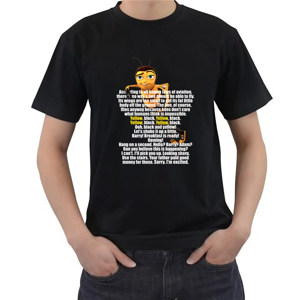 Новый Bee Movie сценарий короткий рукав черный Для мужчин футболка Размеры S 3XL|Футболки| |