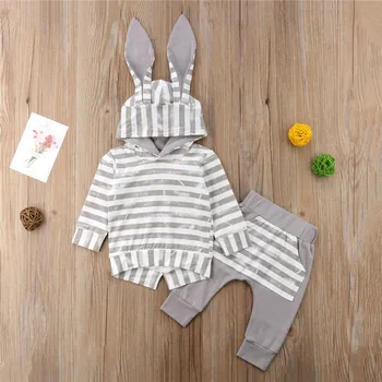 Autumn Rabbit Ears Long Sleeve Hooded Tops Striped Pants Boy Girl Clothing Outfit 2PCs Newborn Baby Boys Girls Clothes Set
Autumn Rabbit Ears Long Sleeve Hooded Tops Striped Pants Boy Girl Clothing Outfit 2PCs Newborn Baby Boys Girls Clothes Set