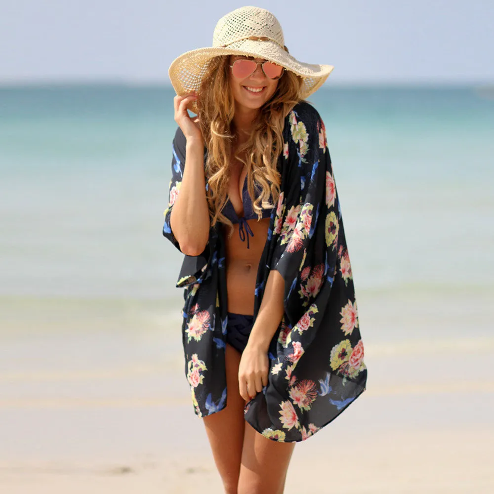 Women Floral Printed Chiffon Shawl Cardigan Tops Cover up Blouse Sexy Swimwear Bikini Cover Up Beach Dress
Women Floral Printed Chiffon Shawl Cardigan Tops Cover up Blouse Sexy Swimwear Bikini Cover Up Beach Dress