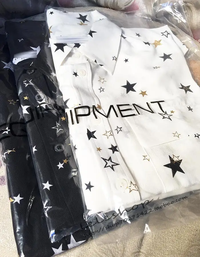EQ ladies 100% silk gilding star long sleeve blouses women gold stamp gilding star two pockets shirts
EQ ladies 100% silk gilding star long sleeve blouses women gold stamp gilding star two pockets shirts