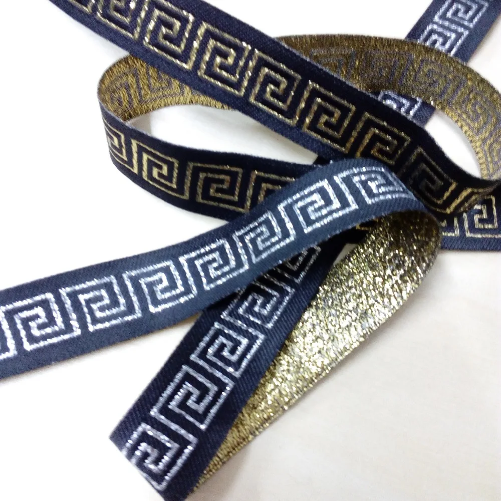 2cm 20mm 7/8 Quality Classic Filigree Golden Silver Black Greek Key Garment Costume Ethnic Trim National Jacquard Webbing Ribbon | Дом и сад