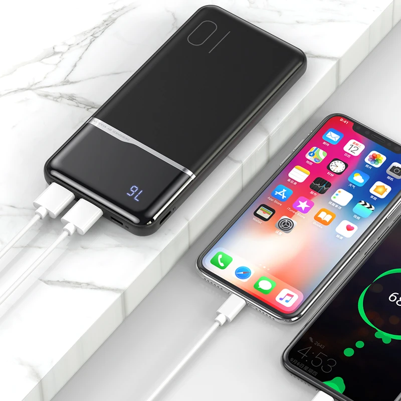 KUULAA Power Bank 10000mAh Портативное зарядное устройство Poverbank 10000 мАч Dual USB сверхтонкое для