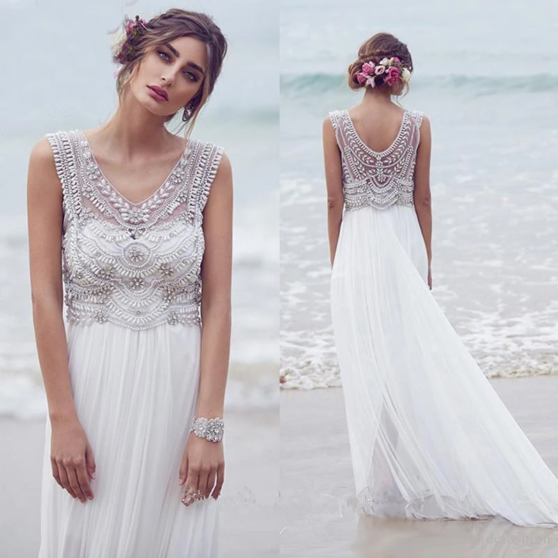 Beach Wedding Dresses 2019 Boho V Neck Crystal Beads Bridal Gown Plus Size Trouwjurk Robe De Mariee
Beach Wedding Dresses 2019 Boho V Neck Crystal Beads Bridal Gown Plus Size Trouwjurk Robe De Mariee
