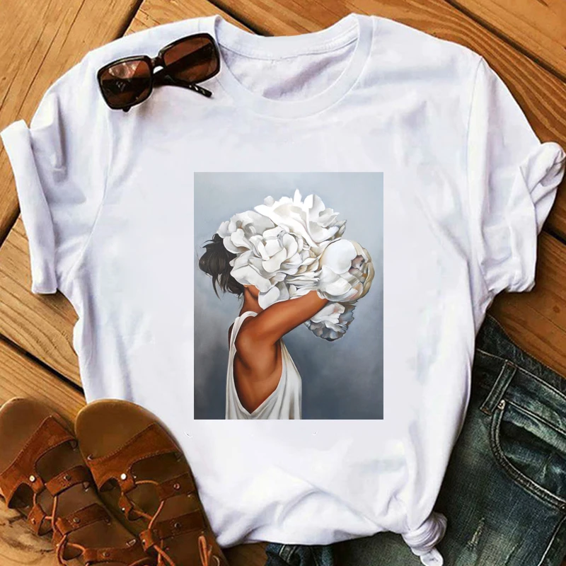 

T shirt women Aesthetics Sexy Flowers Feather Print Short Sleeve slim thisrts Summer Fashion beauty Lady Top Tee Camisetas Mujer