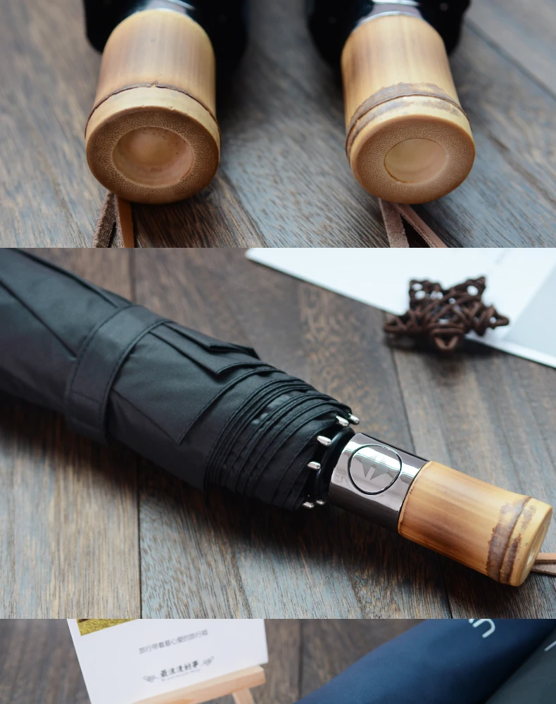New Bamboo Automatic Three Folding Umbrella For Women Anti Uv Black Coating Sunny And Rainy Umbrella Rain Women Male Chinese (4)