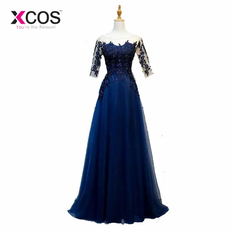 XCOS Navy Blue Vestido De Madrinha Half Sleeves Lace Mother of the Bride Dresses for Weddings Floor Length abendkleider 2018
XCOS Navy Blue Vestido De Madrinha Half Sleeves Lace Mother of the Bride Dresses for Weddings Floor Length abendkleider 2018