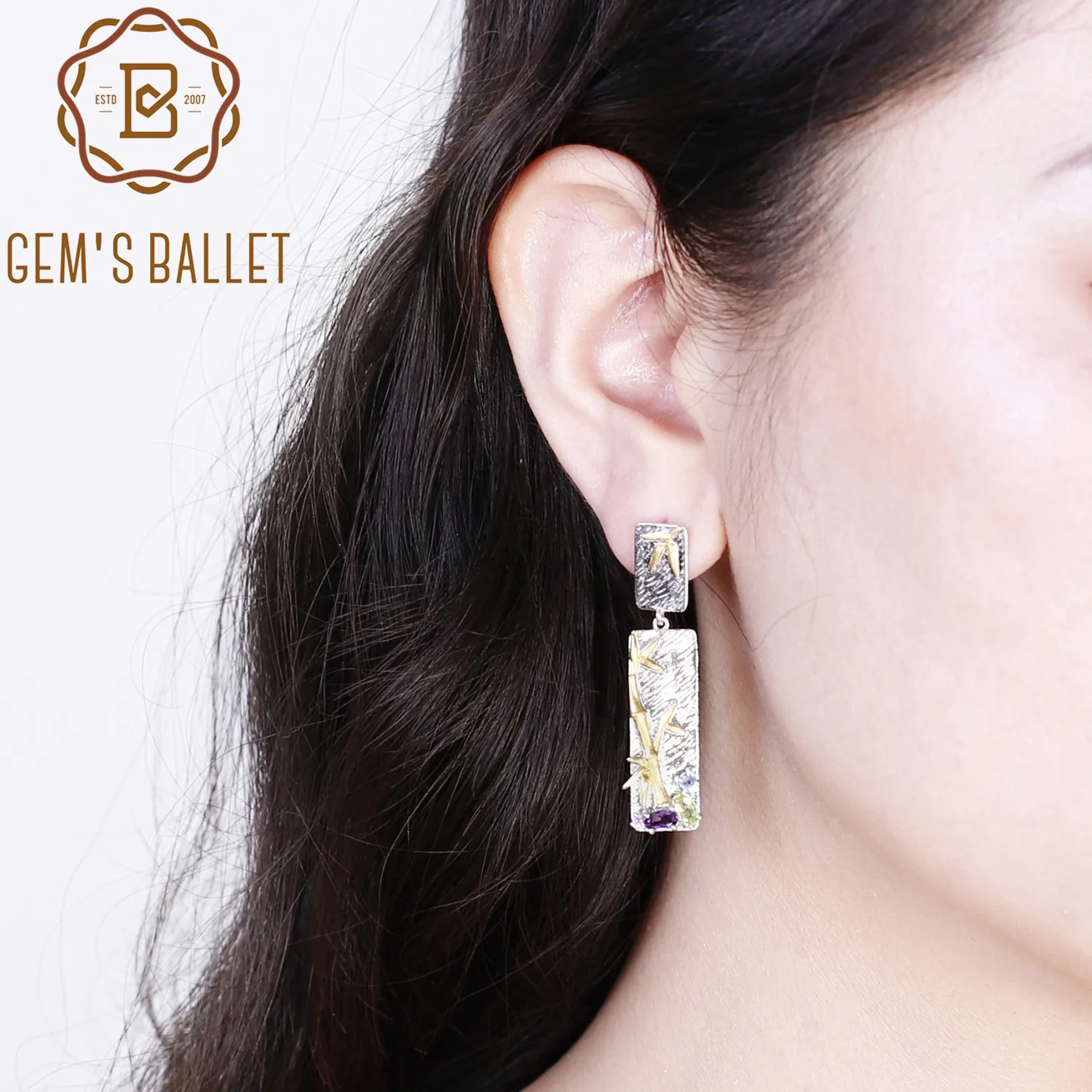 GEM'S BALLET 925 Sterling Silver Handmade Bamboo Drop Earrings For Women Natural Topaz Amethyst Peridot Earrings Fine Jewelry
GEM'S BALLET 925 Sterling Silver Handmade Bamboo Drop Earrings For Women Natural Topaz Amethyst Peridot Earrings Fine Jewelry