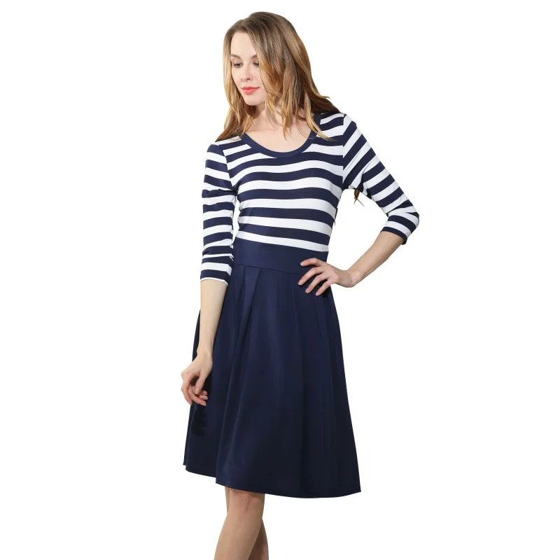 Women 3/4 Sleeve Short Slim Swing Work Office Modest Dresses Female Striped A-Line Pleated Tunic Summer Dress Vestidos S-XL
Women 3/4 Sleeve Short Slim Swing Work Office Modest Dresses Female Striped A-Line Pleated Tunic Summer Dress Vestidos S-XL