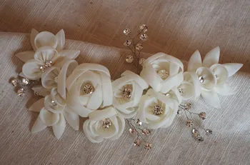 ivory bridal applique with handmade 3D flower for headpiece, sash belt, rhinestone and handmade rosette applique 
ivory bridal applique with handmade 3D flower for headpiece, sash belt, rhinestone and handmade rosette applique