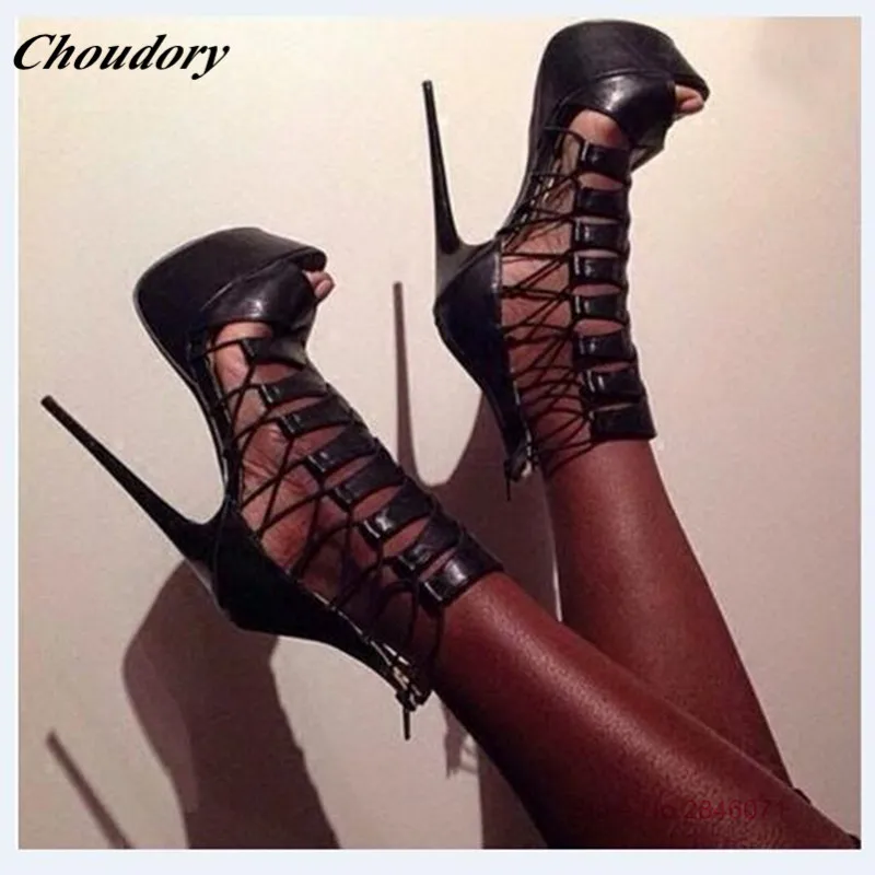Hot Sexy Black Thin High Heels Gladiator Sandals Women Hollow fetish Shoes Woman Good Quality High Platform Peep Toe Party shoes
Hot Sexy Black Thin High Heels Gladiator Sandals Women Hollow fetish Shoes Woman Good Quality High Platform Peep Toe Party shoes
