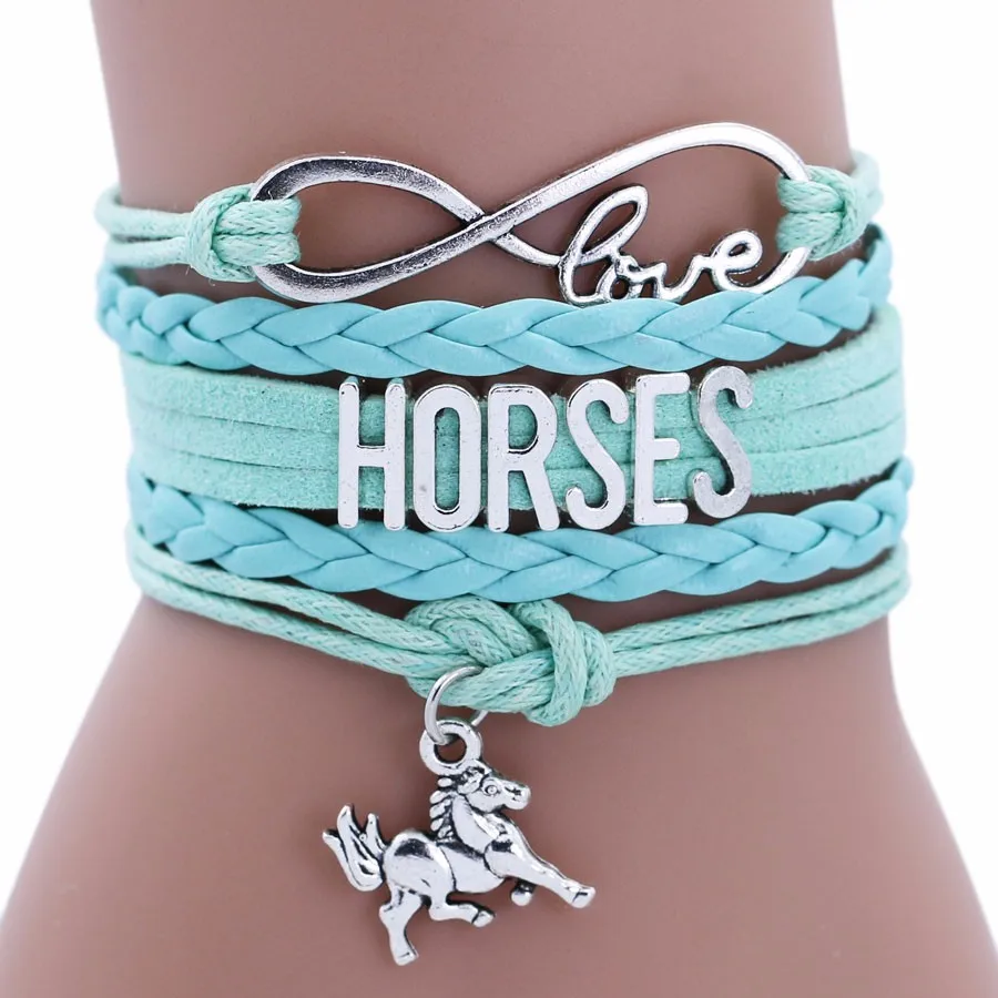 Newest Mutilcolor Antique Silver Horse Wristband Charm Bracelets For Women Multilayer Bracelet Jewelry 610230