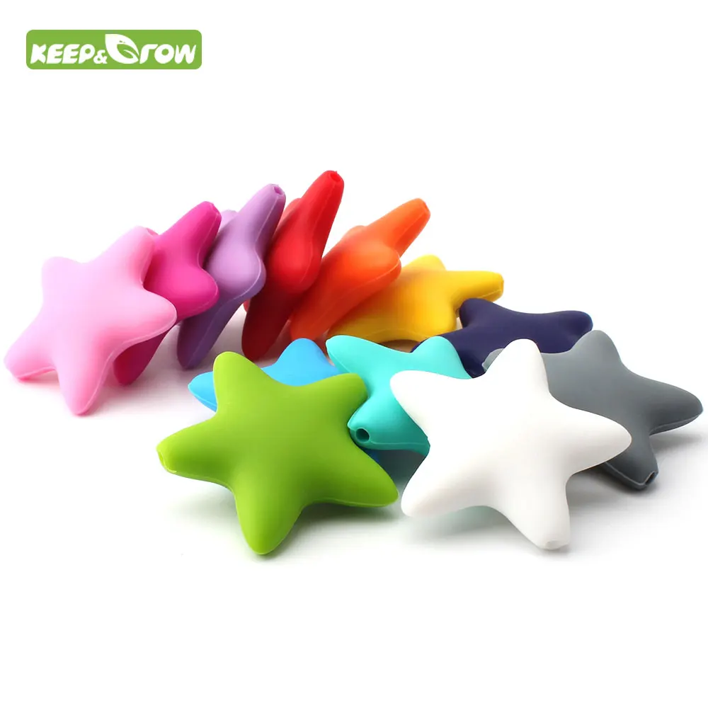 KEEP&GROW 10Pcs/lot Stars Silicone Beads 45mm Baby DIY Teething Beads Necklace Pacifier Chain Bracelet Teether Mordedor Jewelry
KEEP&GROW 10Pcs/lot Stars Silicone Beads 45mm Baby DIY Teething Beads Necklace Pacifier Chain Bracelet Teether Mordedor Jewelry