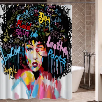 Art Design Graffiti Art Hip Hop African Girl with Black Hair Big Earring Shower Curtain and Mat Set Bathroom Tub Curtain 
Art Design Graffiti Art Hip Hop African Girl with Black Hair Big Earring Shower Curtain and Mat Set Bathroom Tub Curtain