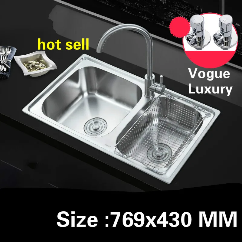 

Free shipping Apartment high quality kitchen double groove sink vogue do the dishes 304 stainless steel hot sell 769x430 MM