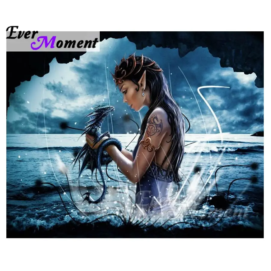 

Ever Moment 5D DIY Diamond Embroidery Girl Dragon Fantasy Diamond Mosaic Full Square Drills Artwork Home Decoration ASF1163