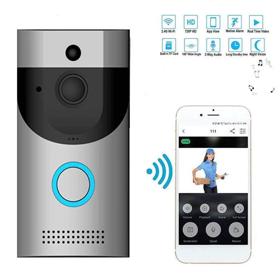 Smart Door Phone Ring Bell Wireless WiFi Video Doorbell Camera Night Vision Video Intercom Home Security Monitoring Video-eye
Smart Door Phone Ring Bell Wireless WiFi Video Doorbell Camera Night Vision Video Intercom Home Security Monitoring Video-eye