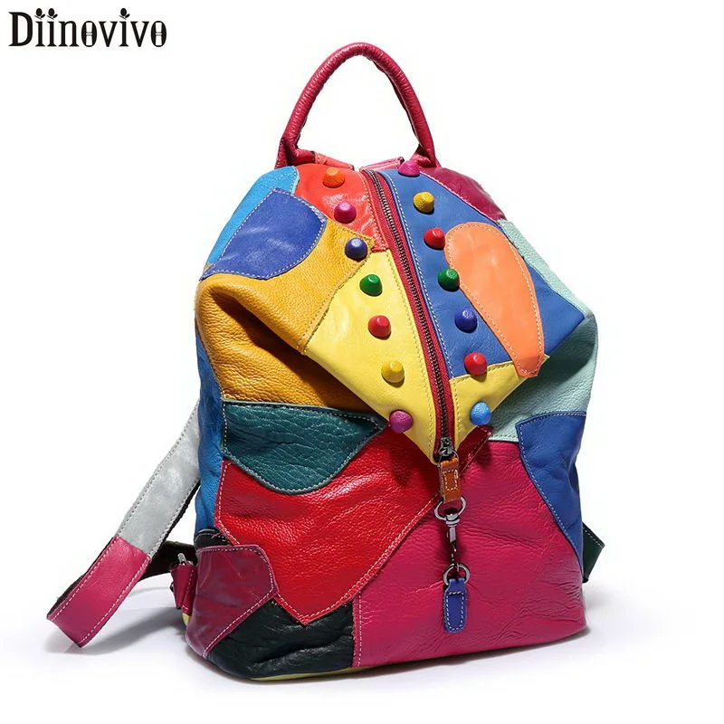 DIINOVIVO Patchwork Women Backpacks Cow Leather Backpack Female Rivet Shoulder Bag Travel Backpack School Bags For Girl WHDV1199
DIINOVIVO Patchwork Women Backpacks Cow Leather Backpack Female Rivet Shoulder Bag Travel Backpack School Bags For Girl WHDV1199