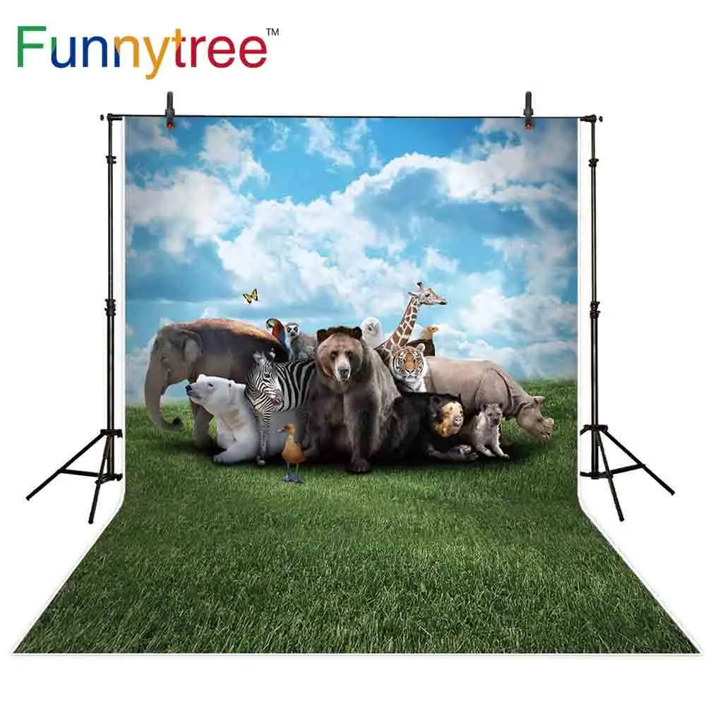 Фон Funnytree фон Весна фотостудия дикая луга животные голубое небо природа дети