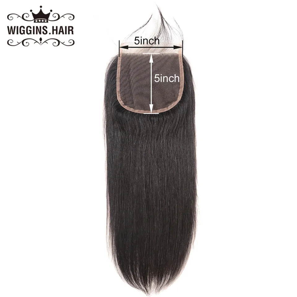 

Wiggins Lace Closure 5X5 Free Part With Baby Hair Swiss Lace Brazilian Straight Remy Hair Closure Natural Color