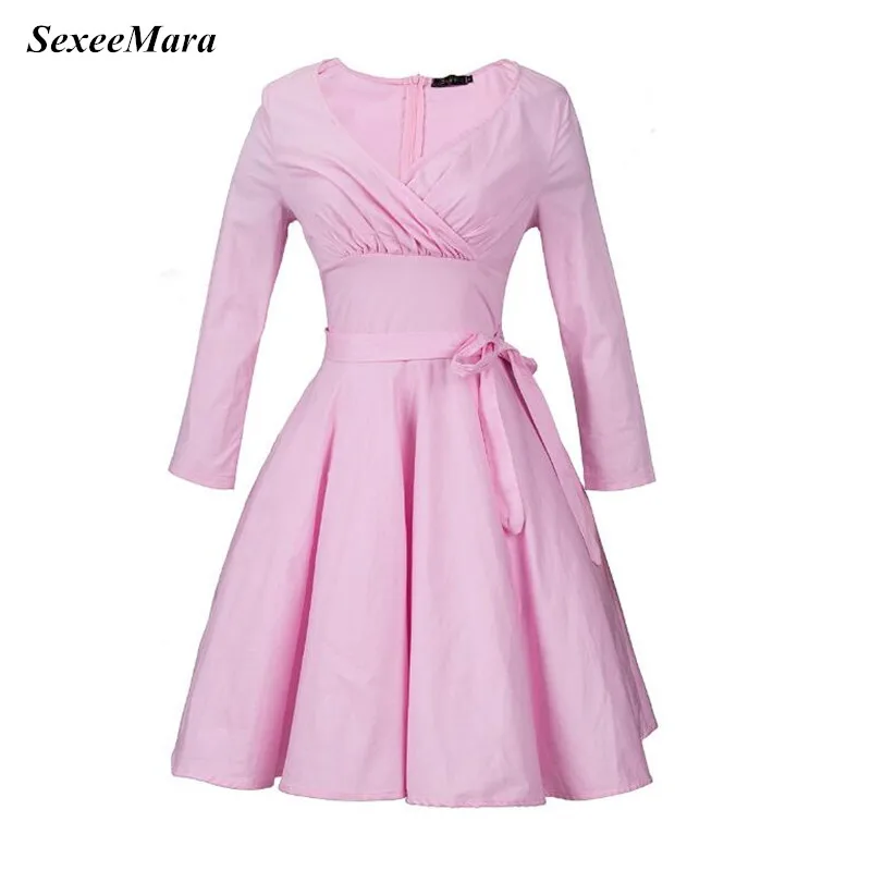 2017 SexeMara New Cute Princess Style Pink Long Sleeve V Neck High Waist 1950s 100% Cotton Tunic Dress Party Vestidos
2017 SexeMara New Cute Princess Style Pink Long Sleeve V Neck High Waist 1950s 100% Cotton Tunic Dress Party Vestidos