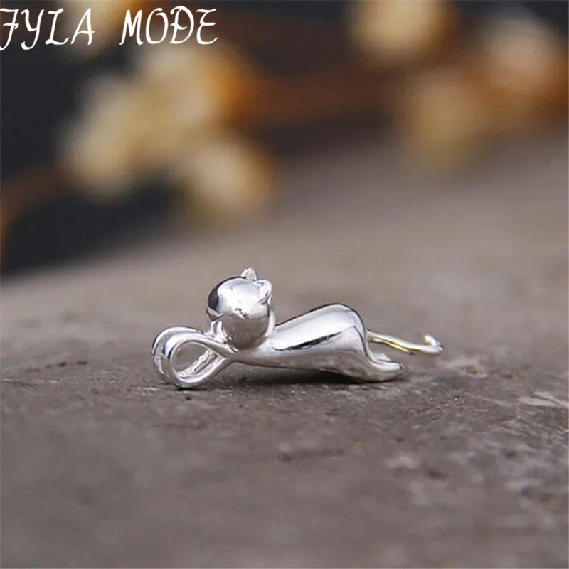 Фото Cute Cat Necklace & Pendant For Women Gift 100% Sterling Silver Wholesale Trendy Animal Pet Charm Jewelry Hot Uninclude Chain | Украшения