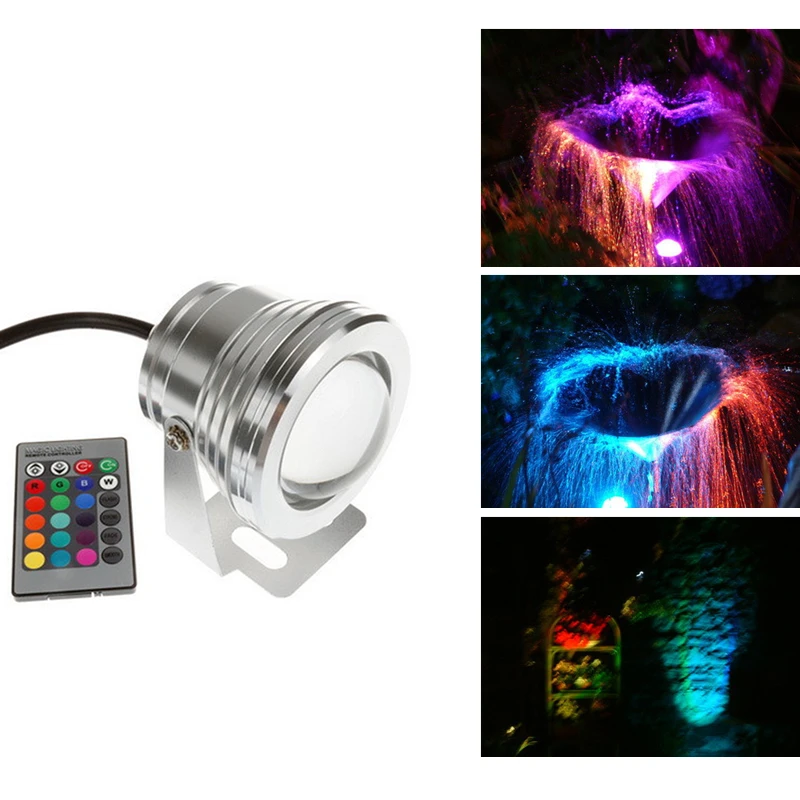 

AUCD IR Remote DC 12V 10W RGB LED Swimming Pool Lights IP67 Waterproof Landscape Fountain Underwater Lamp Aquarium Spotlight WL