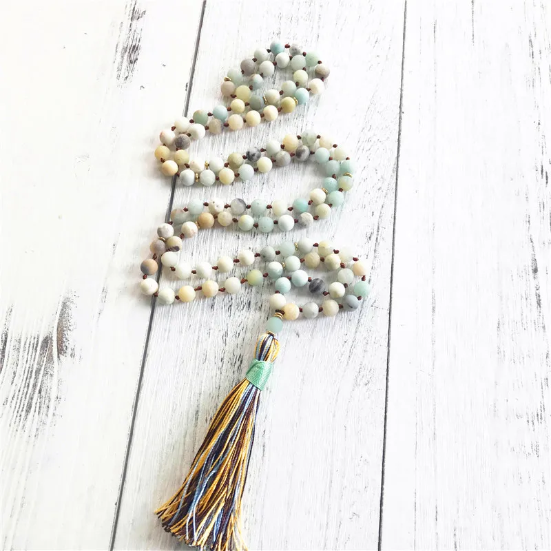 8MM Natural Matte Amazonite Bead Necklace 108 Mala Beads Necklace Hand Knotted Meditation Jewelry Long Tassel Yoga Mala Jewelry
8MM Natural Matte Amazonite Bead Necklace 108 Mala Beads Necklace Hand Knotted Meditation Jewelry Long Tassel Yoga Mala Jewelry