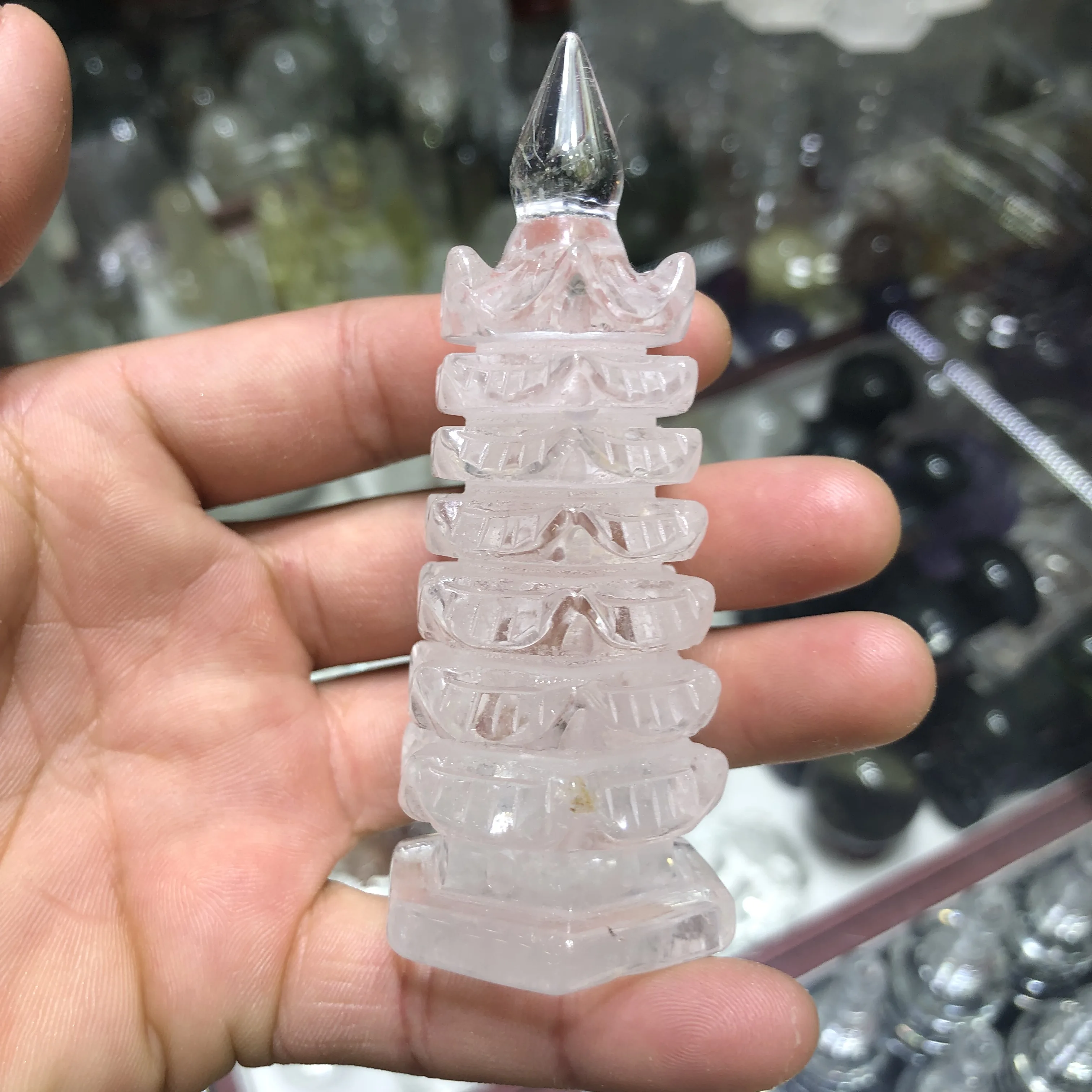 

1pcs Beautiful natural white crystal carving wenchang tower quartz crystal reiki curing point